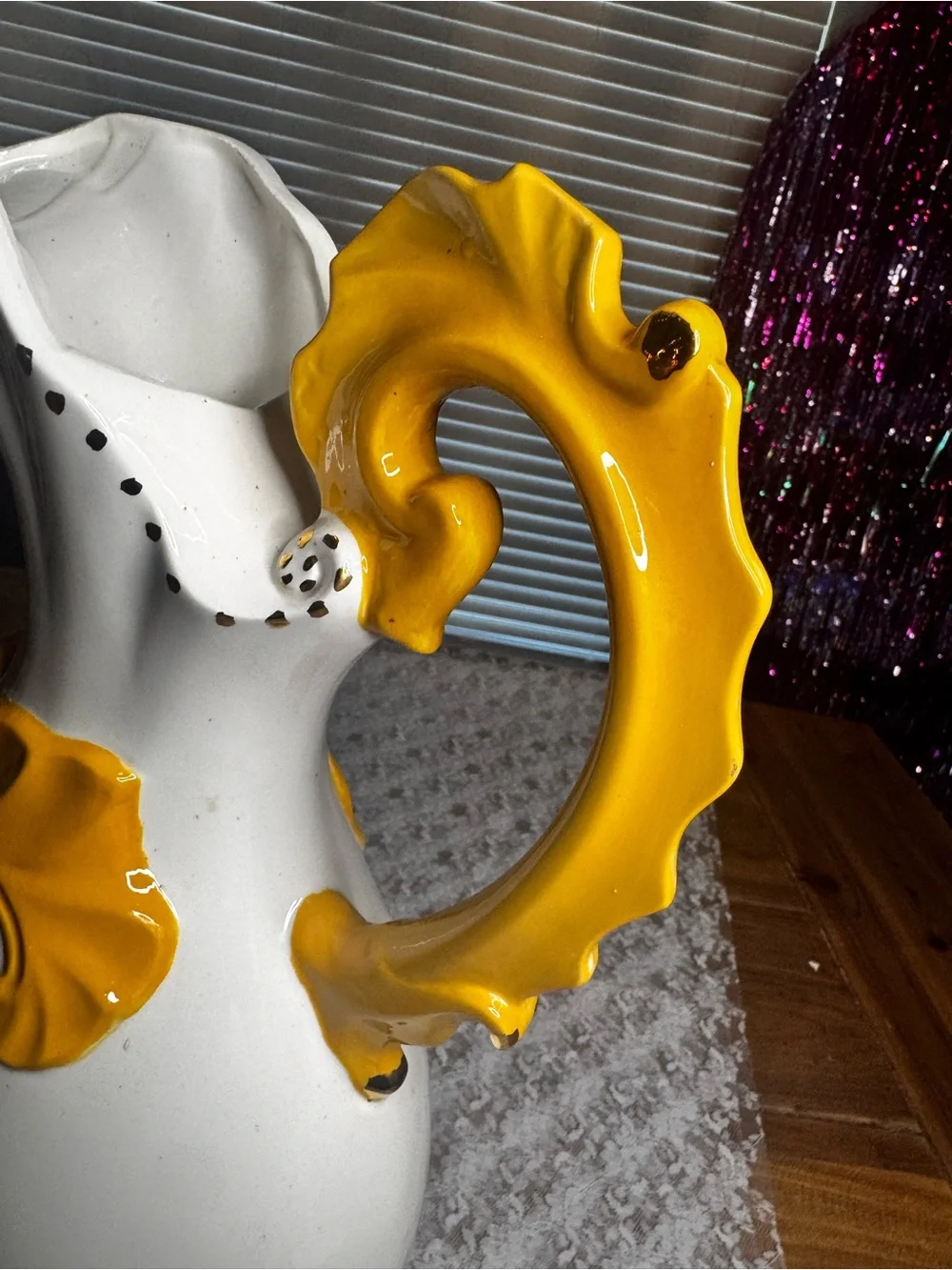 Yellow and White Decorative Floral Ceramic Pitcher - Home Accents
